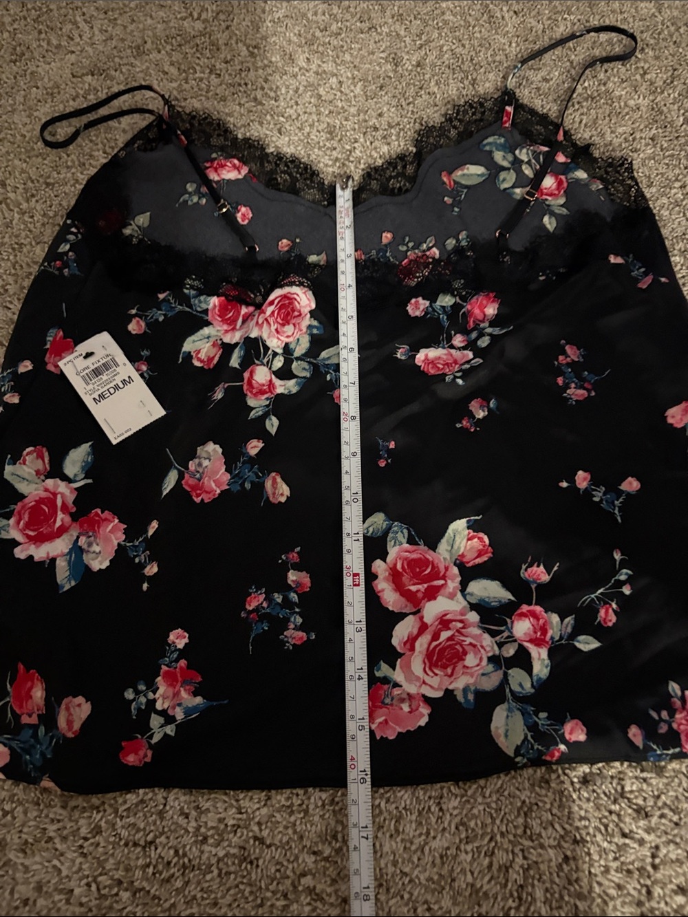 INC Black Satin Floral Lace Cami - Picture 3 of 4